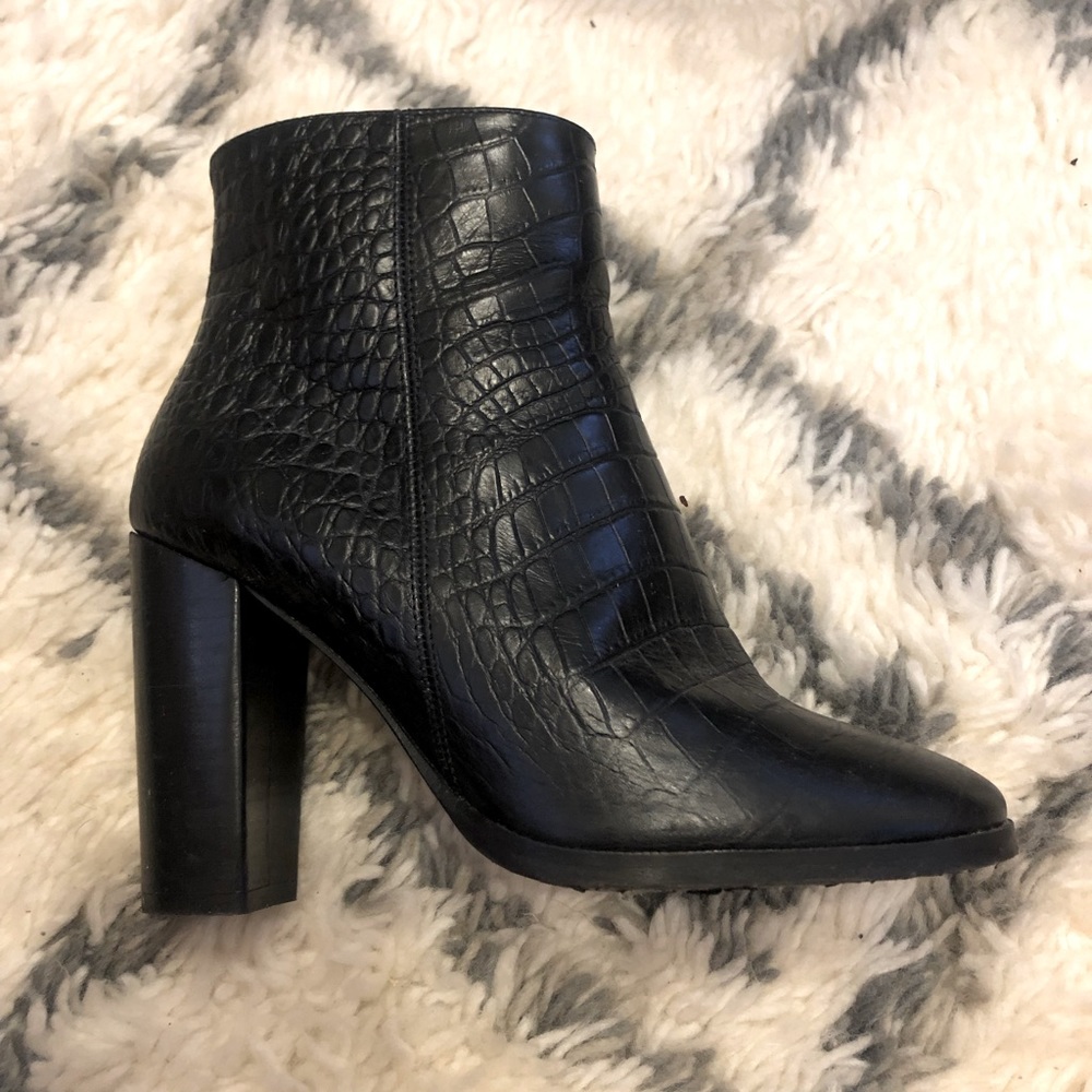 Black Ankle Booties - Black Snakeskin (The Kooples)